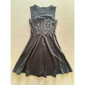 Meaneor Black Lace Yoke Sleeveless Fit and Flare Skater Dress Womens Size M